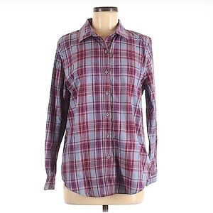 𝅺COLDWATER Creek Plaid Cotton Blend Button Down Shirt Size Medium